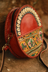 Handcrafted Kutch Leather Bag | Mirrorwork | Brown