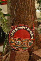 Handcrafted Kutch Leather Bag | Mirrorwork | Brown