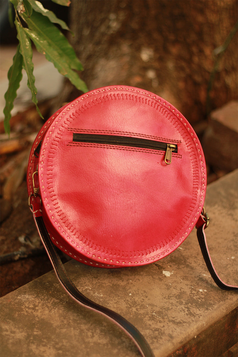 Handcrafted Kutch Leather Bag | Mirrorwork | Brown