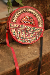 Handcrafted Kutch Leather Bag | Mirrorwork | Brown