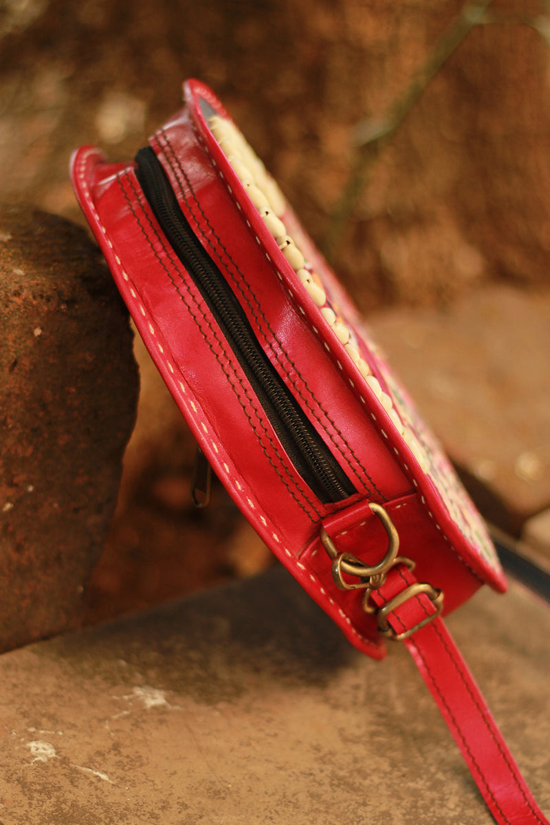 Handcrafted Kutch Leather Bag | Mirrorwork | Brown