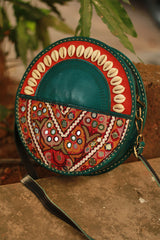 Handcrafted Kutch Leather Bag | Mirrorwork | Teal