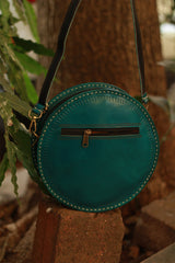 Handcrafted Kutch Leather Bag | Mirrorwork | Teal