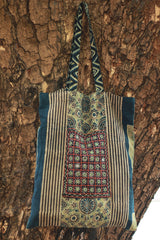 Fabric Jhola Bag | Sea Green Universe Ajrakh