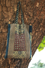 Fabric Jhola Bag | Sea Green Universe Ajrakh