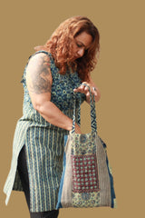 Fabric Jhola Bag | Sea Green Universe Ajrakh