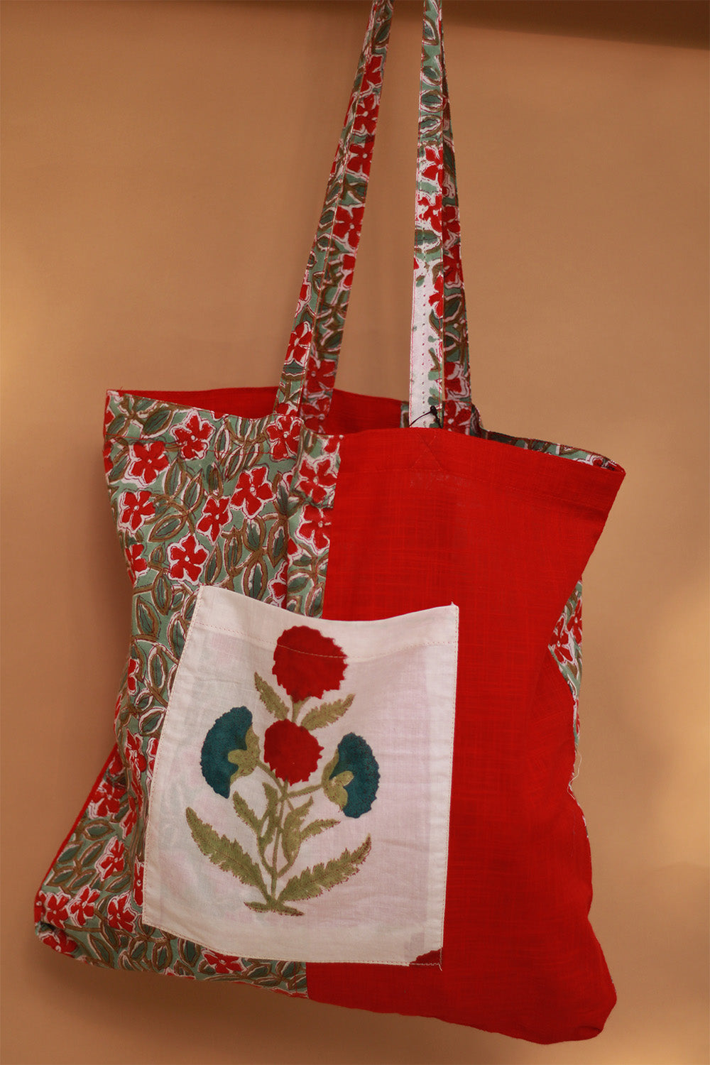 Fabric Jhola Bag | Rouge Floral Sanganeri