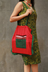 Fabric Jhola Bag | Rouge with Green Khunn