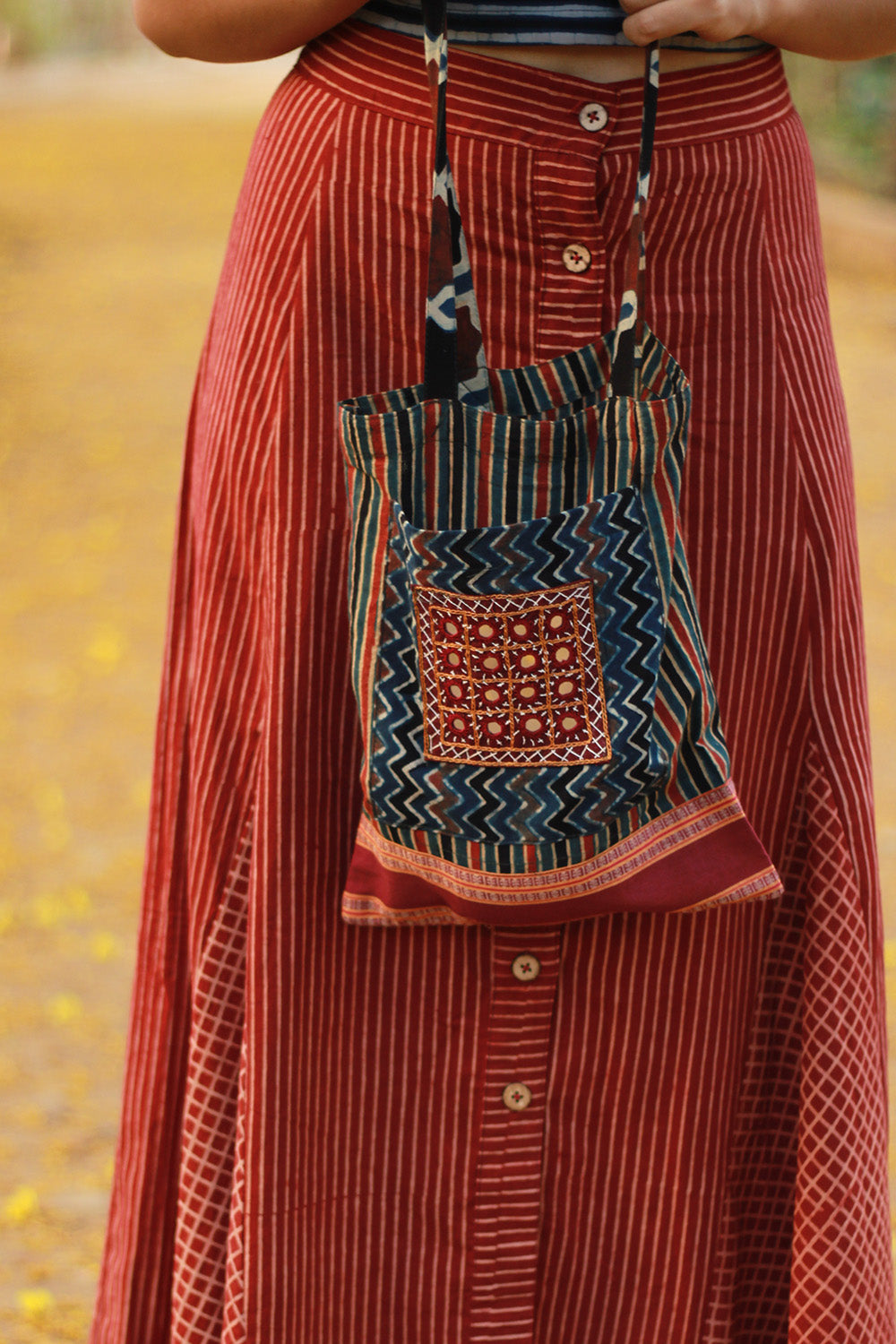 Fabric Jhola Bag | Indigo Chevron Ajrakh