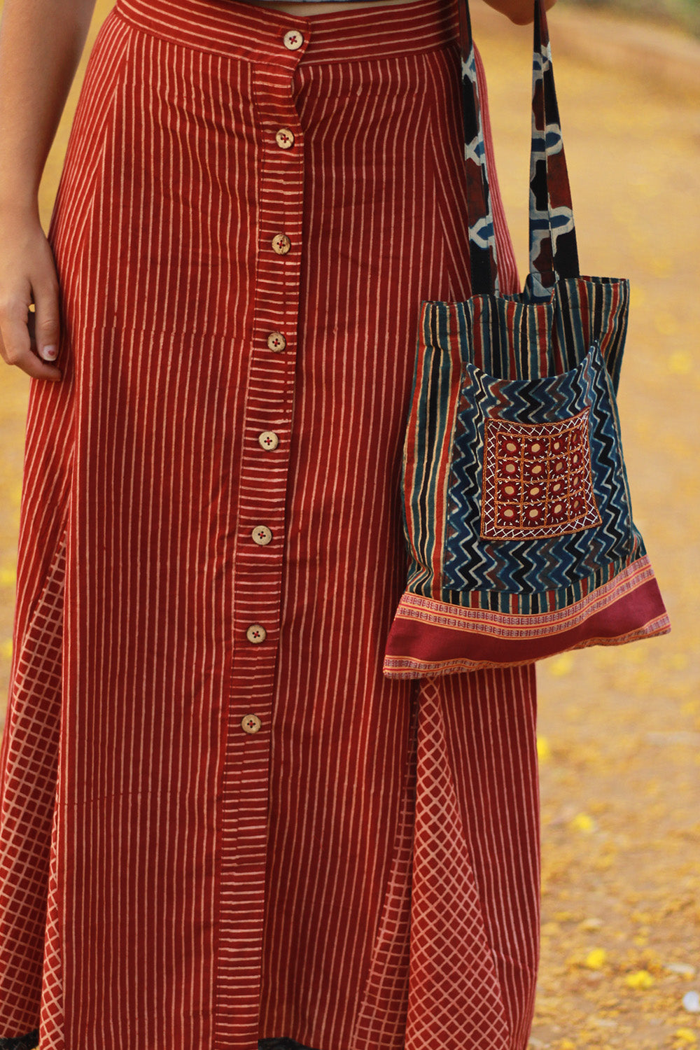 Fabric Jhola Bag | Indigo Chevron Ajrakh