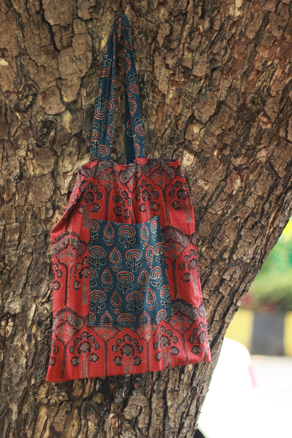 Fabric Jhola Bag | Blue & Rust Prakriti Ajrakh