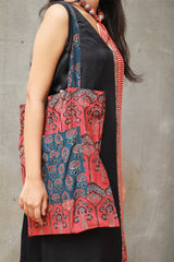 Fabric Jhola Bag | Blue & Rust Prakriti Ajrakh