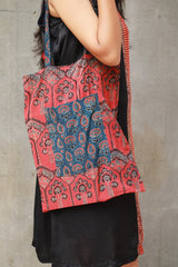 Fabric Jhola Bag | Blue & Rust Prakriti Ajrakh