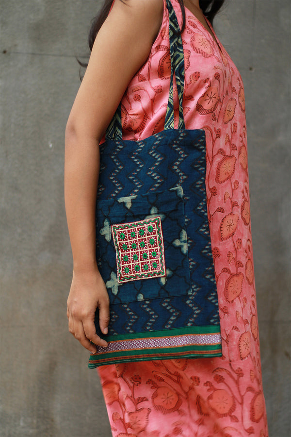 Fabric Jhola Bag | Sea Blue