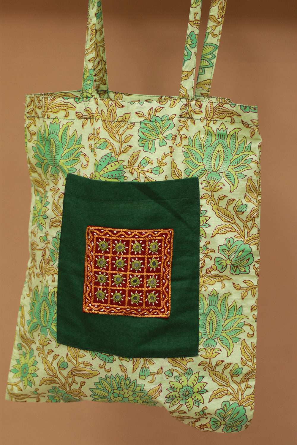 Fabric Jhola Bag | Lime Green Sanganeri