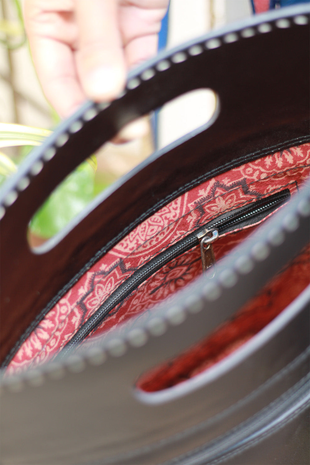 Handcrafted Kutch Leather Bag | Mirrorwork | Noir