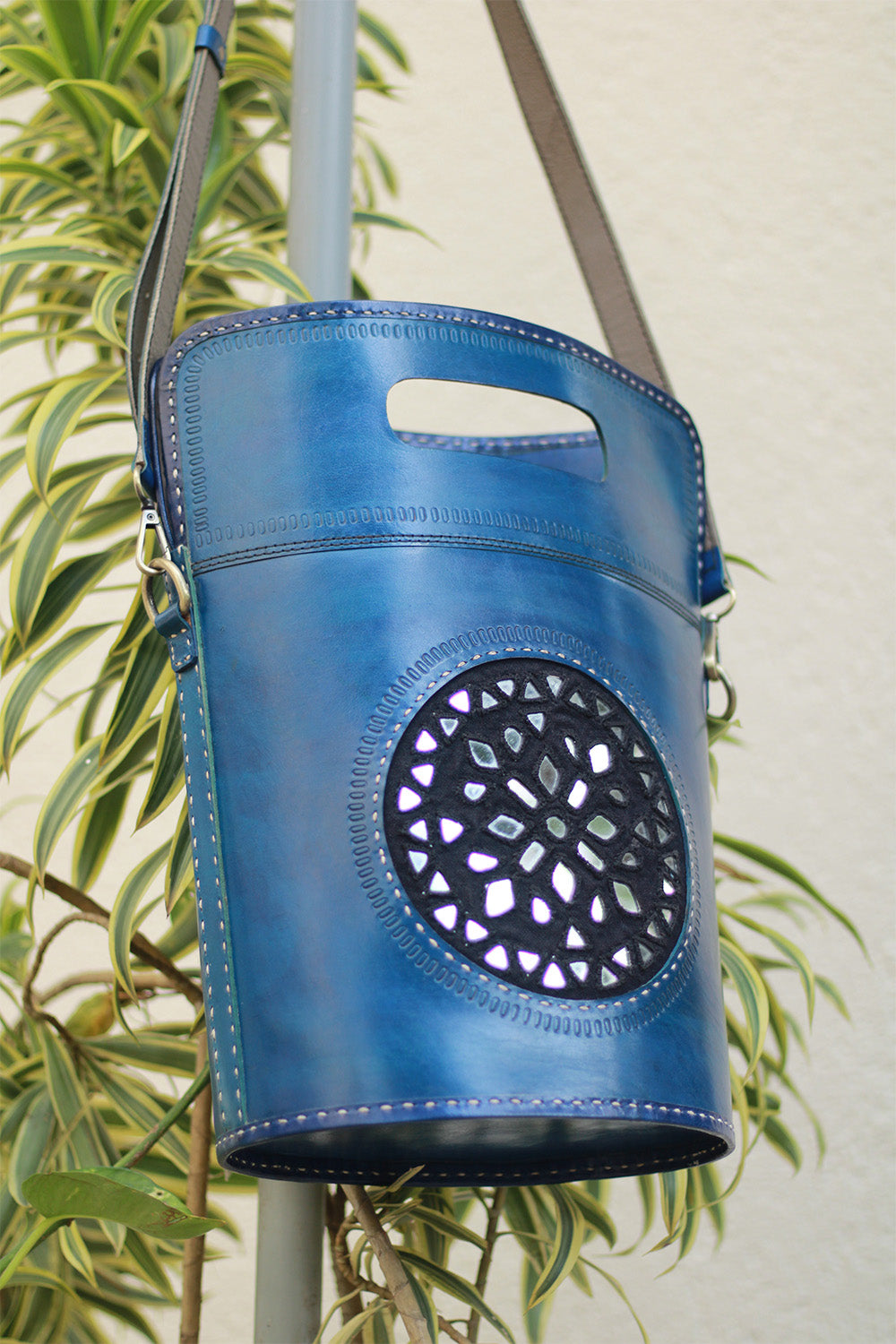 Handcrafted Kutch Leather Bag | Mirrorwork | Blue