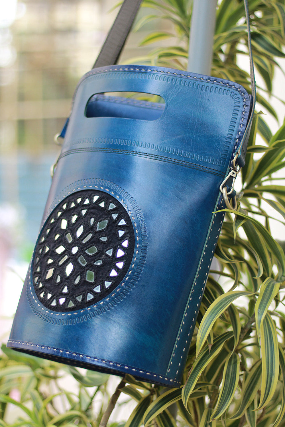 Handcrafted Kutch Leather Bag | Mirrorwork | Blue