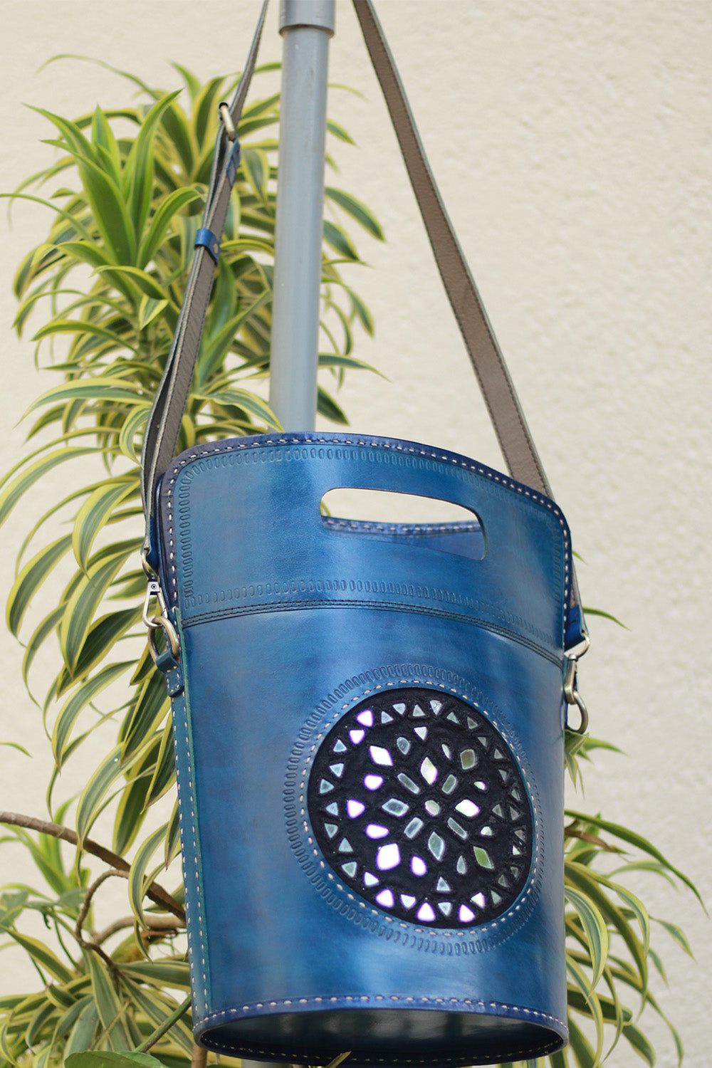 Handcrafted Kutch Leather Bag | Mirrorwork | Blue