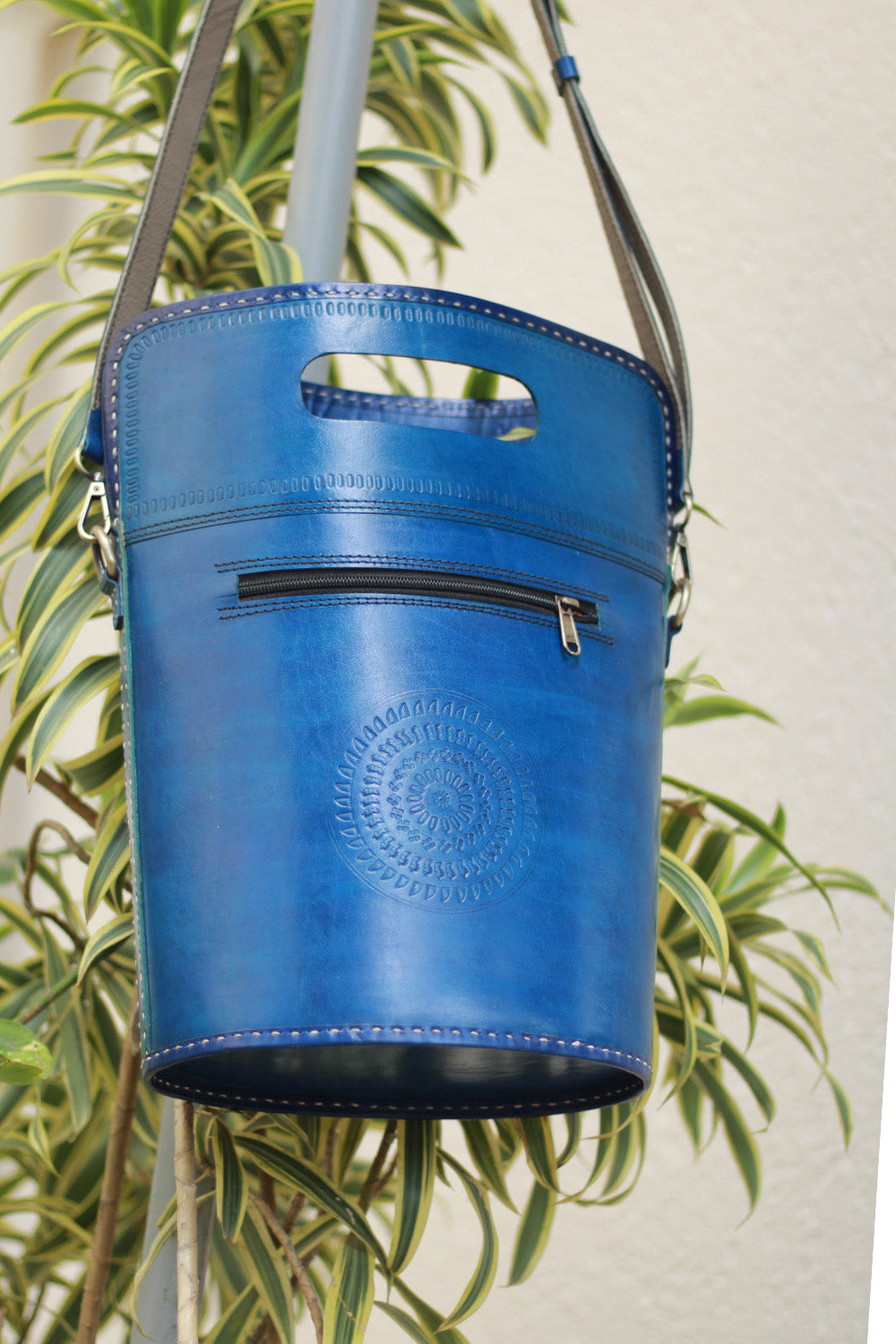 Handcrafted Kutch Leather Bag | Mirrorwork | Blue