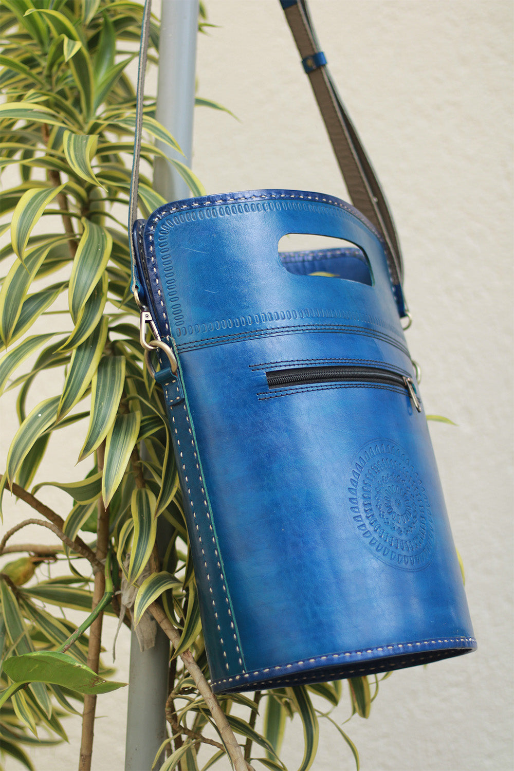 Handcrafted Kutch Leather Bag | Mirrorwork | Blue