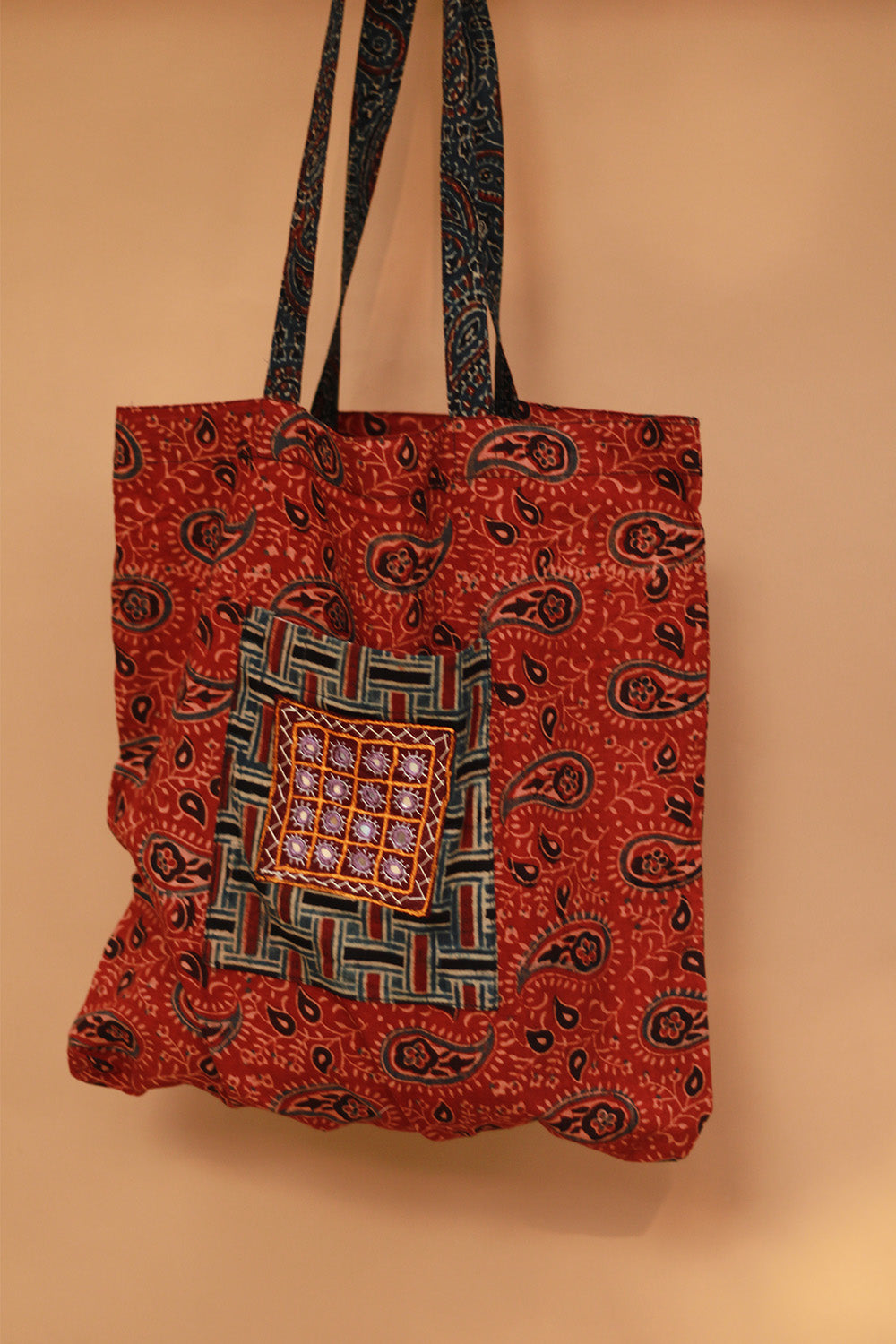 Fabric Jhola Bag | Rust Kairi Ajrakh