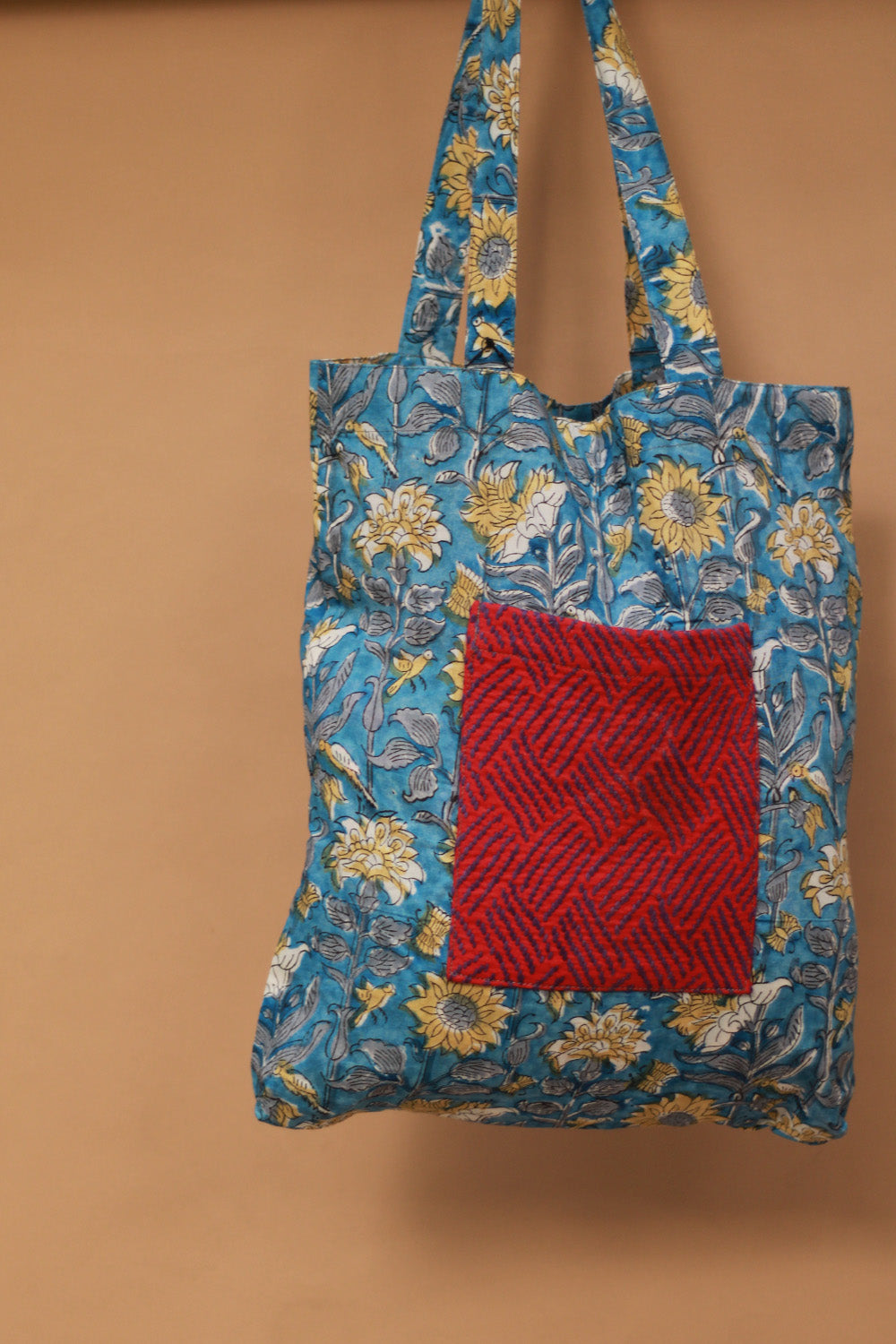 Fabric Jhola Bag | Cyan Sanganeri