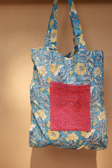 Fabric Jhola Bag | Cyan Sanganeri