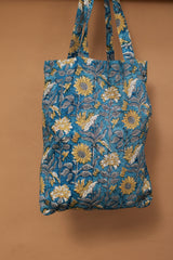 Fabric Jhola Bag | Cyan Sanganeri