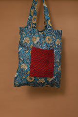 Fabric Jhola Bag | Cyan Sanganeri