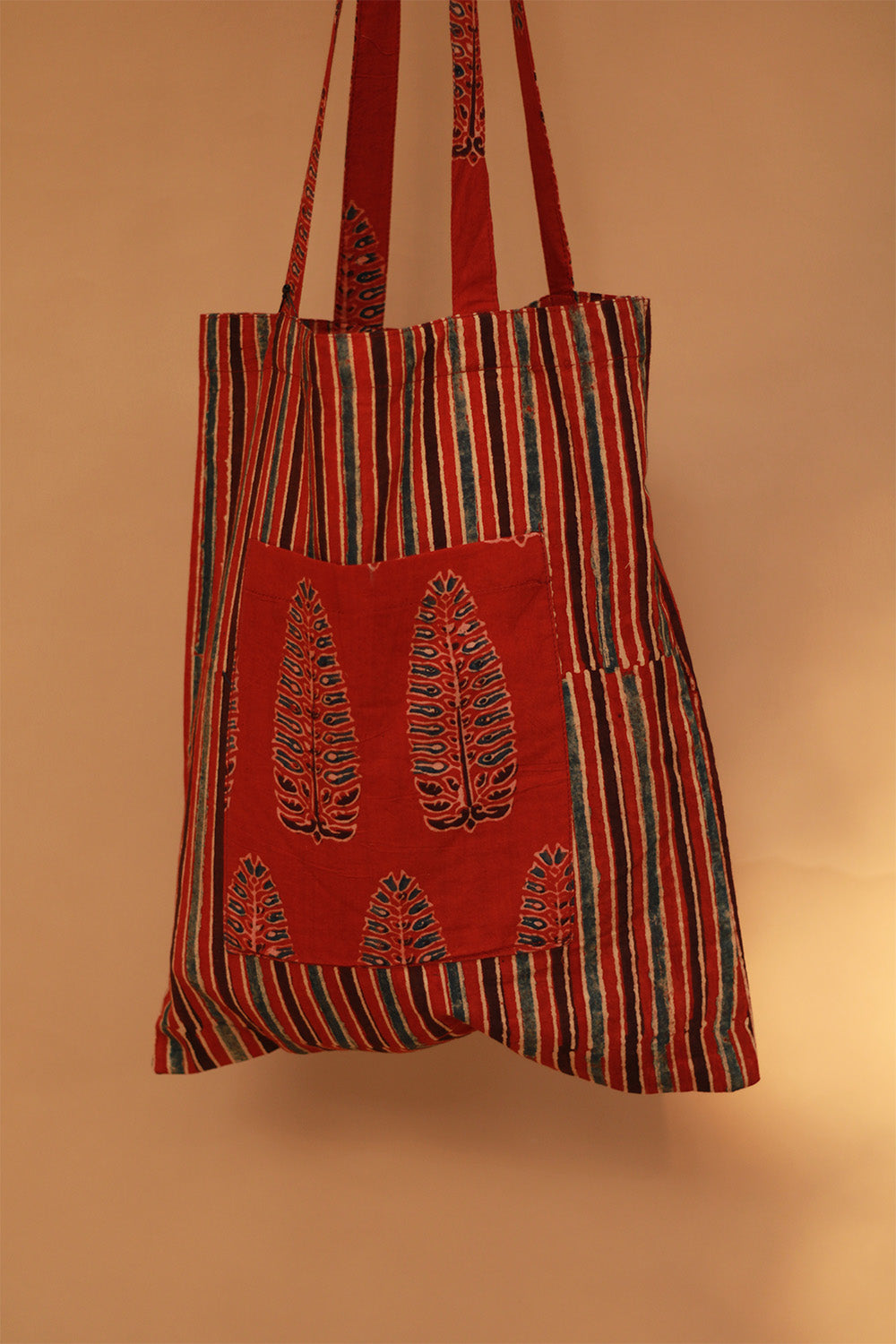 Fabric Jhola Bag | Rouge Stripes Ajrakh