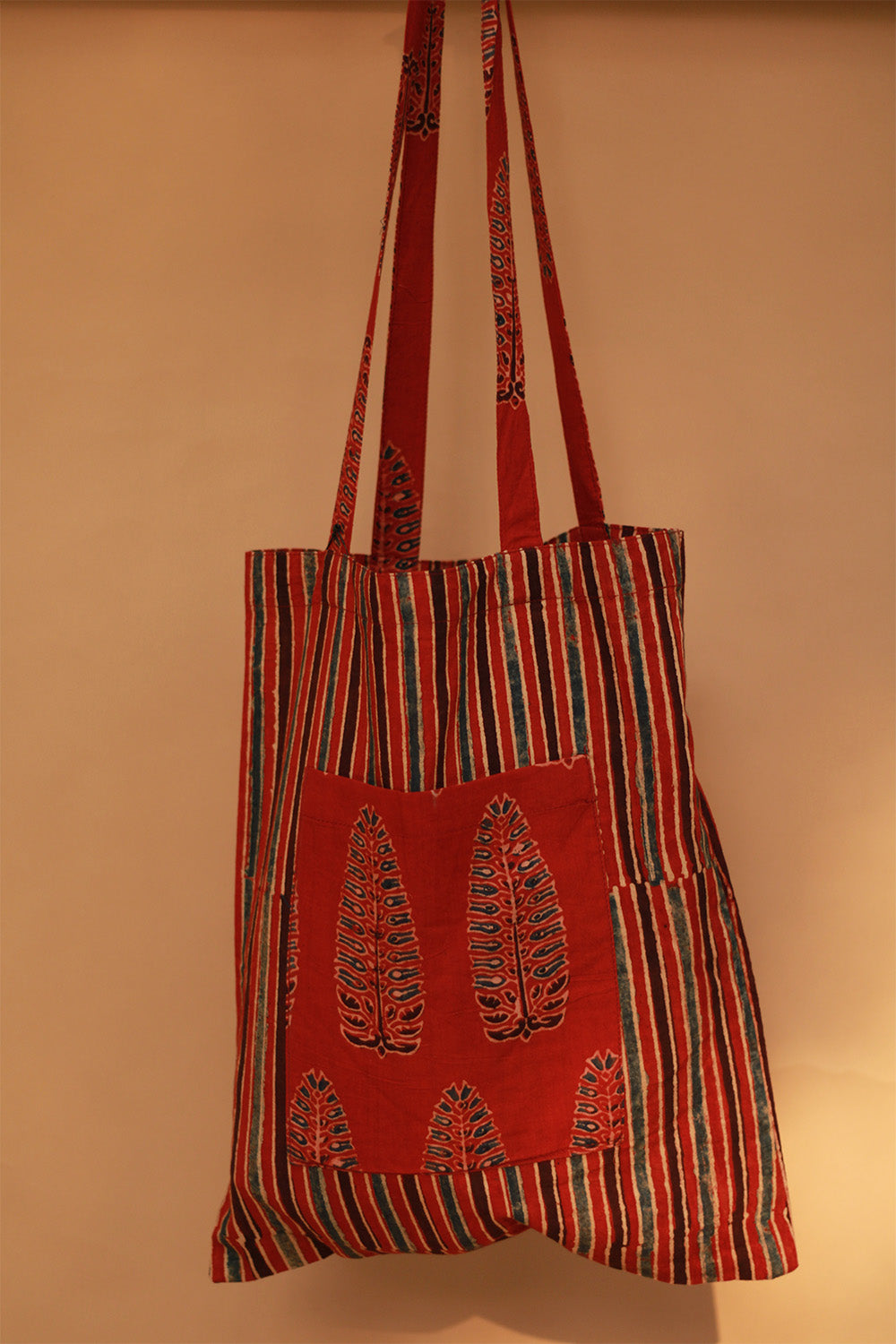 Fabric Jhola Bag | Rouge Stripes Ajrakh