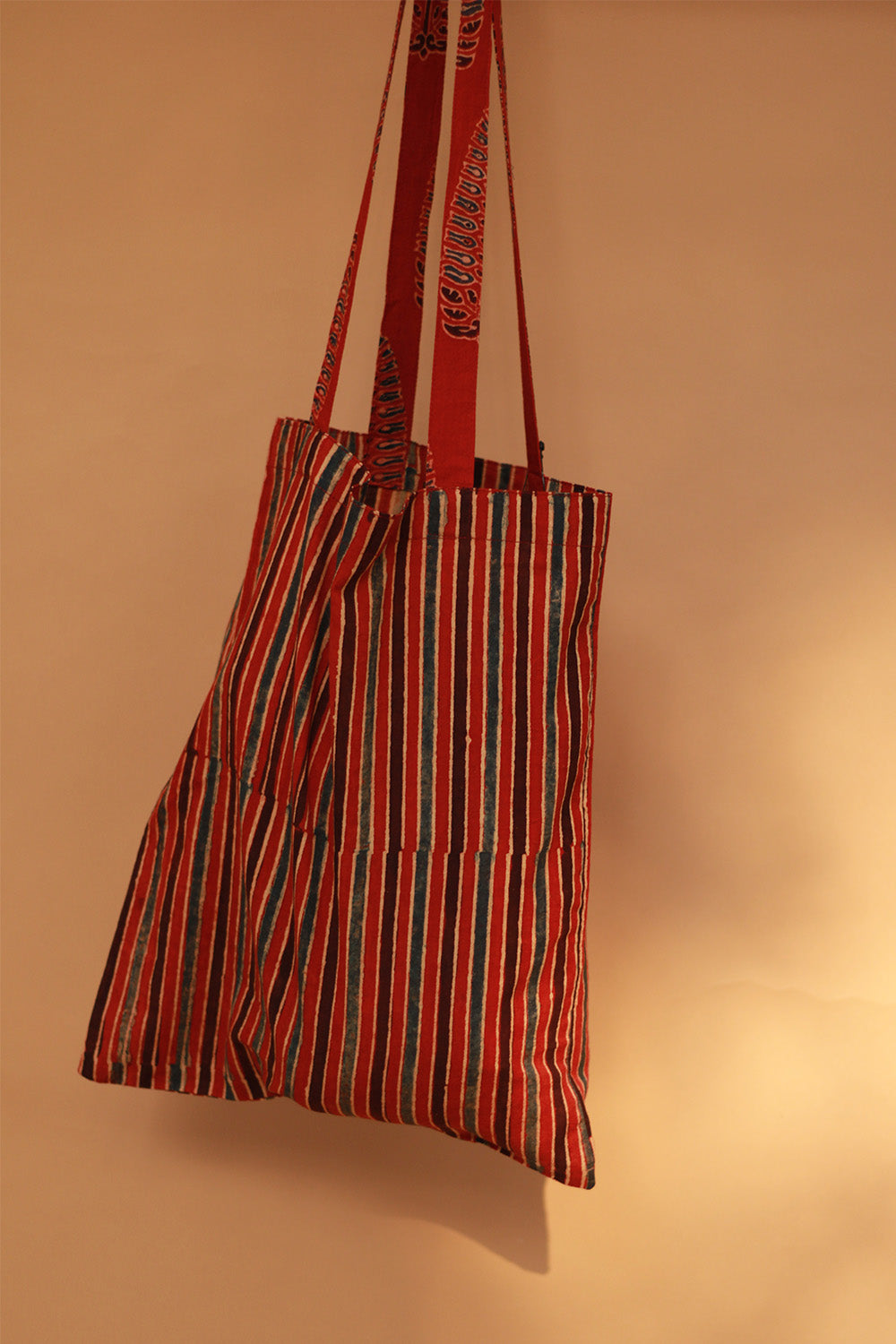 Fabric Jhola Bag | Rouge Stripes Ajrakh