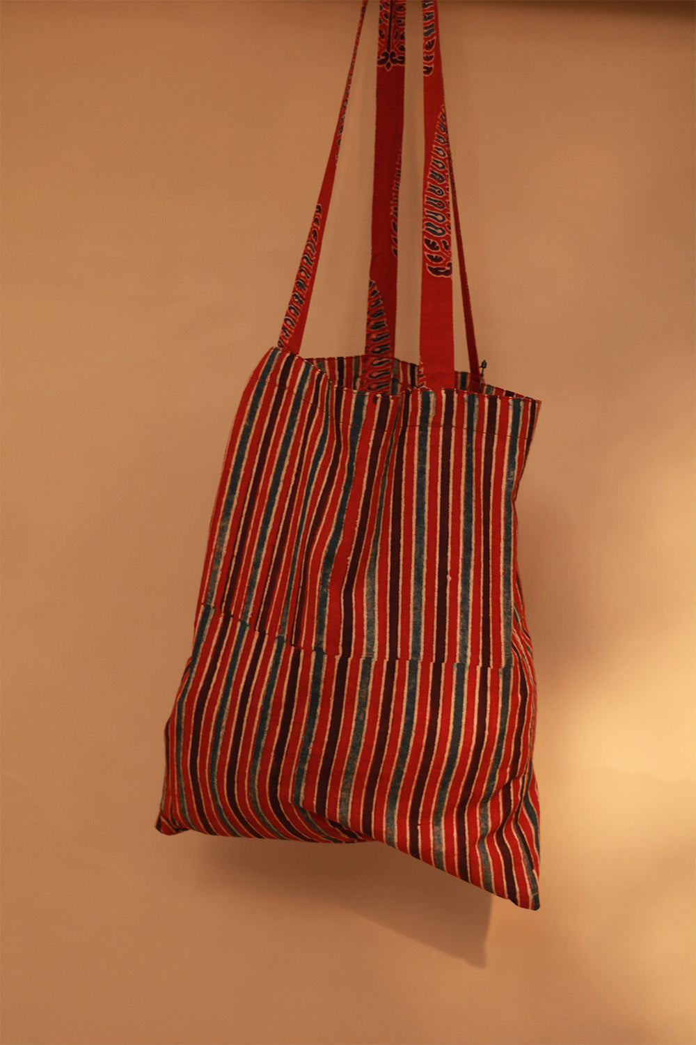 Fabric Jhola Bag | Rouge Stripes Ajrakh