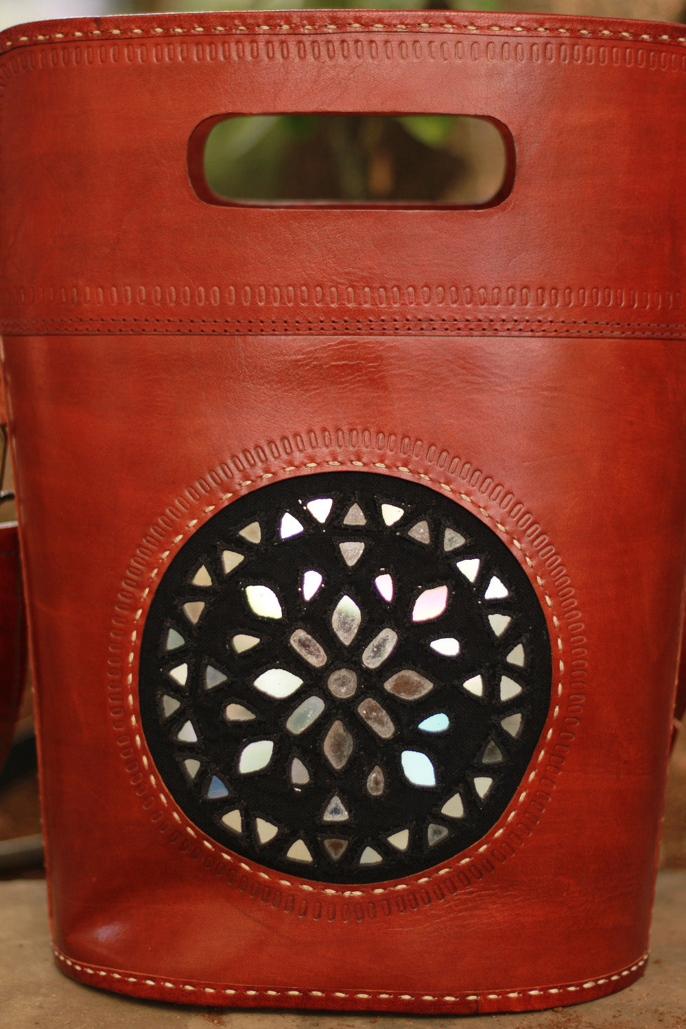 Handcrafted Kutch Leather Bag | Mirrorwork | Brown