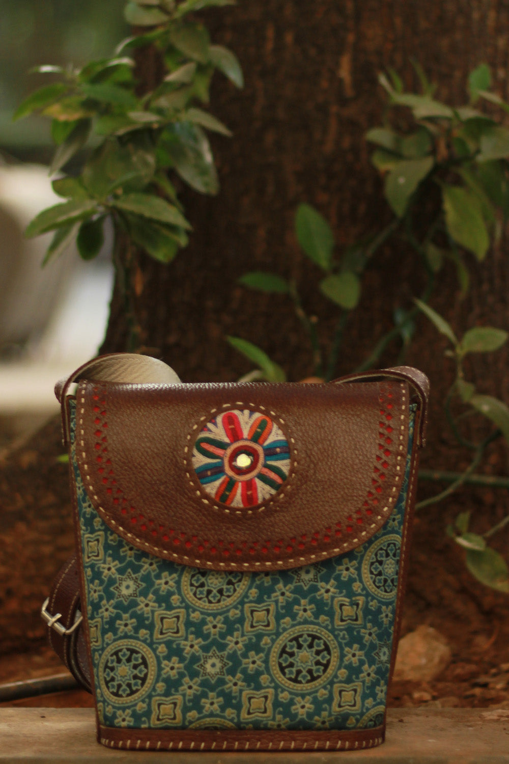 Handcrafted Kutch Leather Bag | Ajrakh