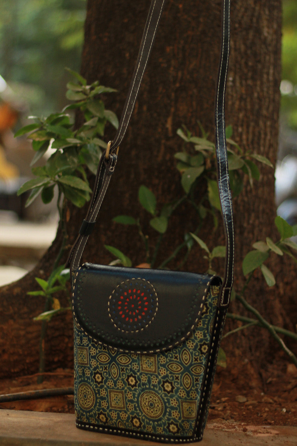 Handcrafted Kutch Leather Bag | Ajrakh