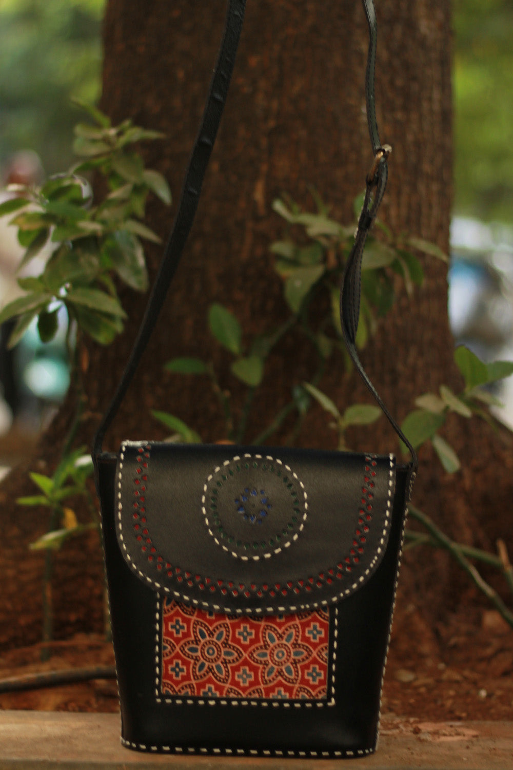 Handcrafted Kutch Leather Bag | Ajrakh