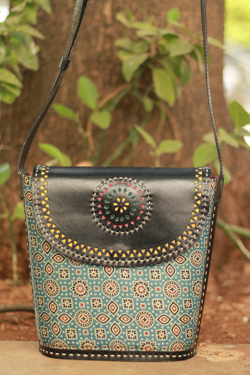 Handcrafted Kutch Leather Bag | Ajrakh