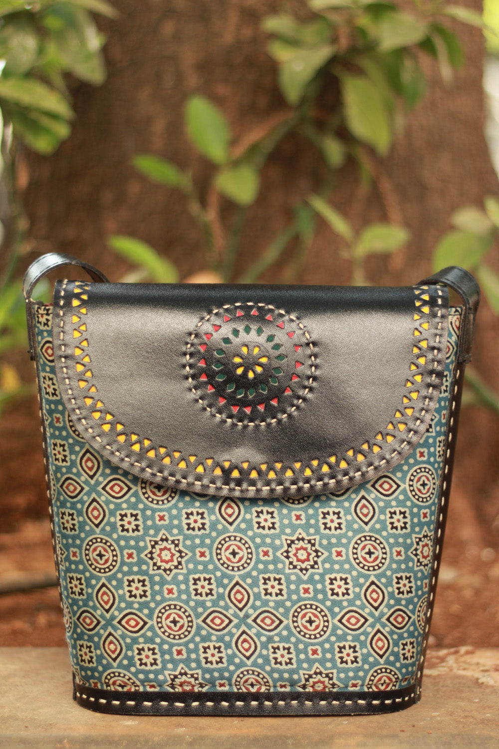 Handcrafted Kutch Leather Bag | Ajrakh