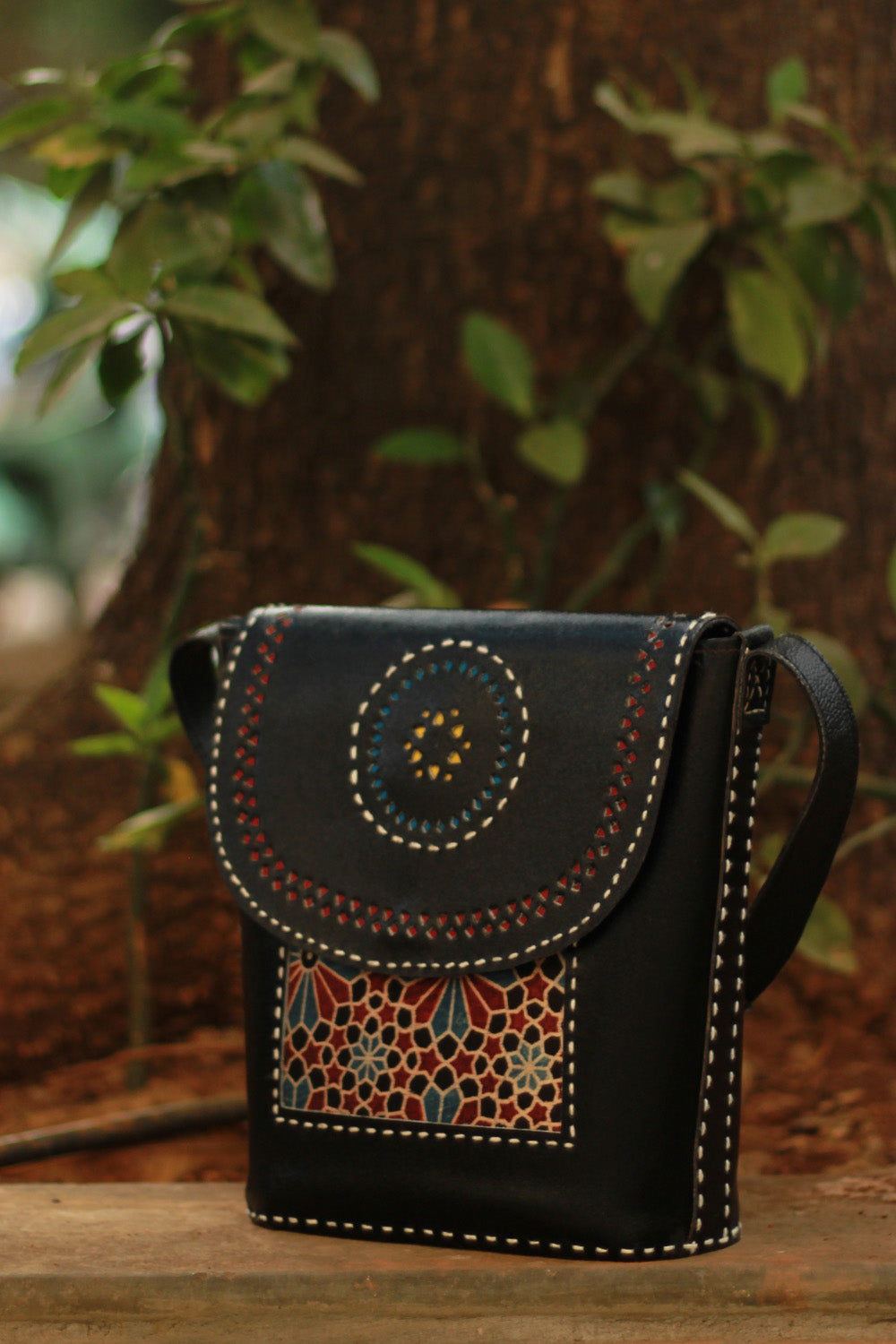 Handcrafted Kutch Leather Bag | Ajrakh