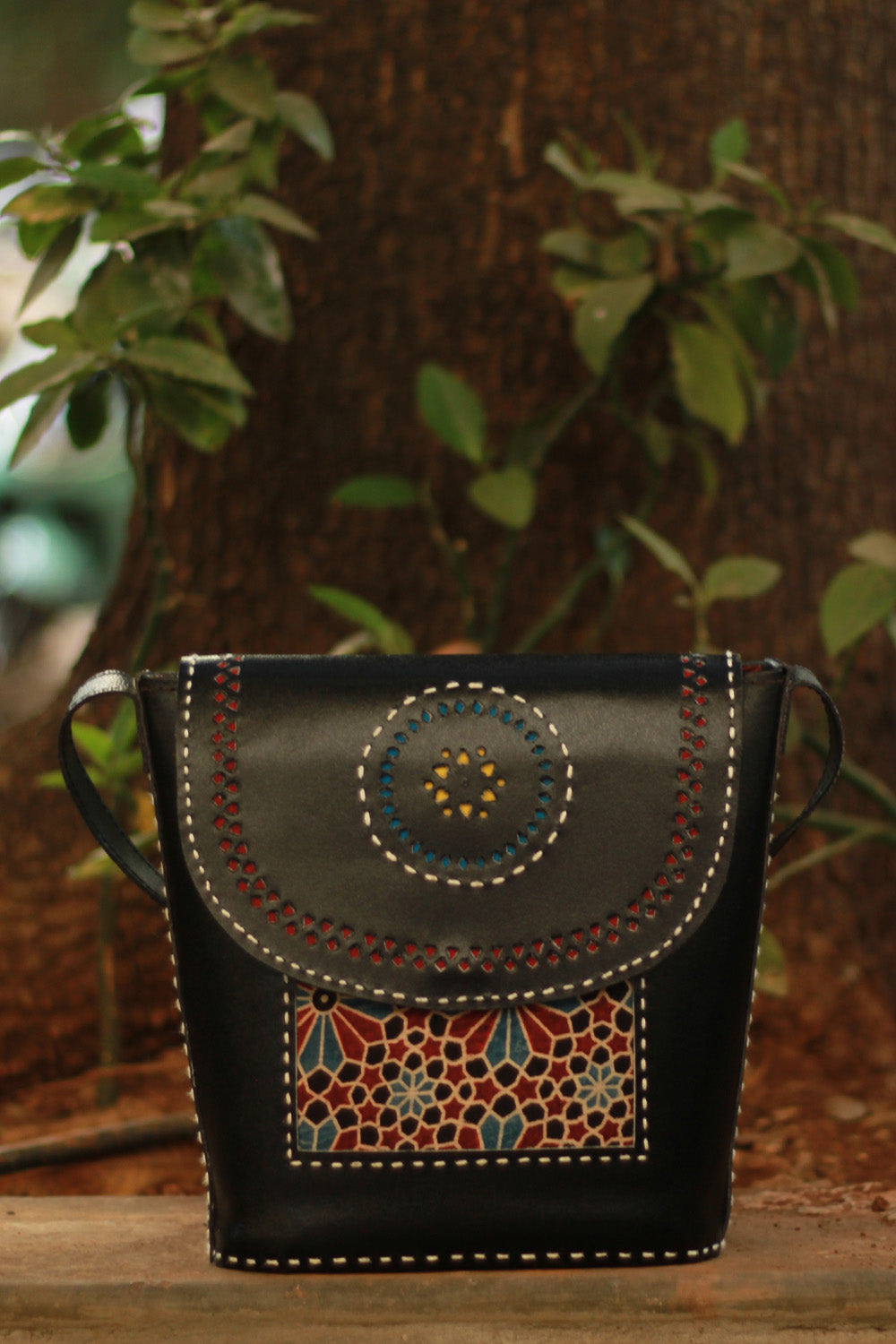 Handcrafted Kutch Leather Bag | Ajrakh