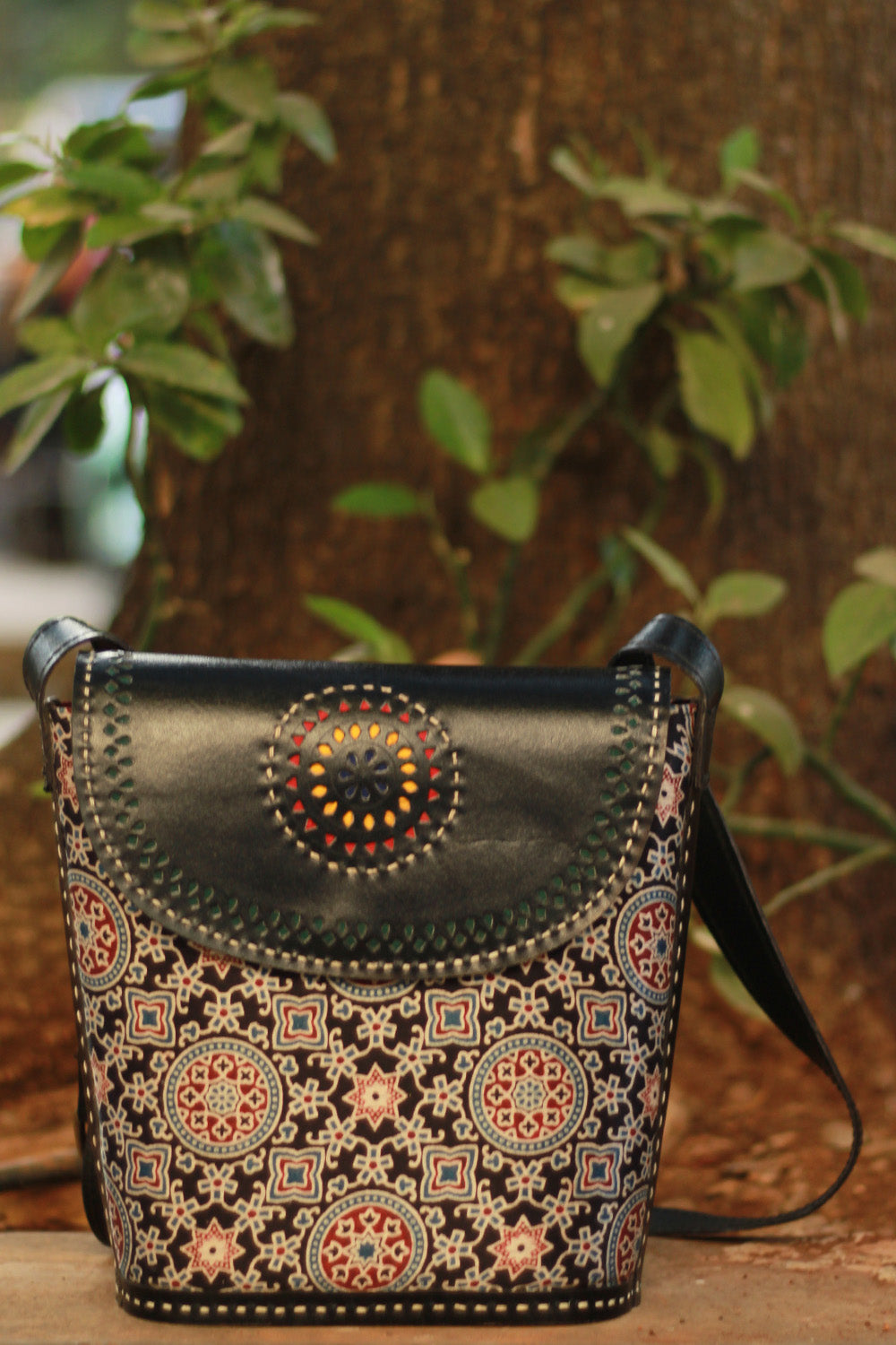 Handcrafted Kutch Leather Bag | Ajrakh
