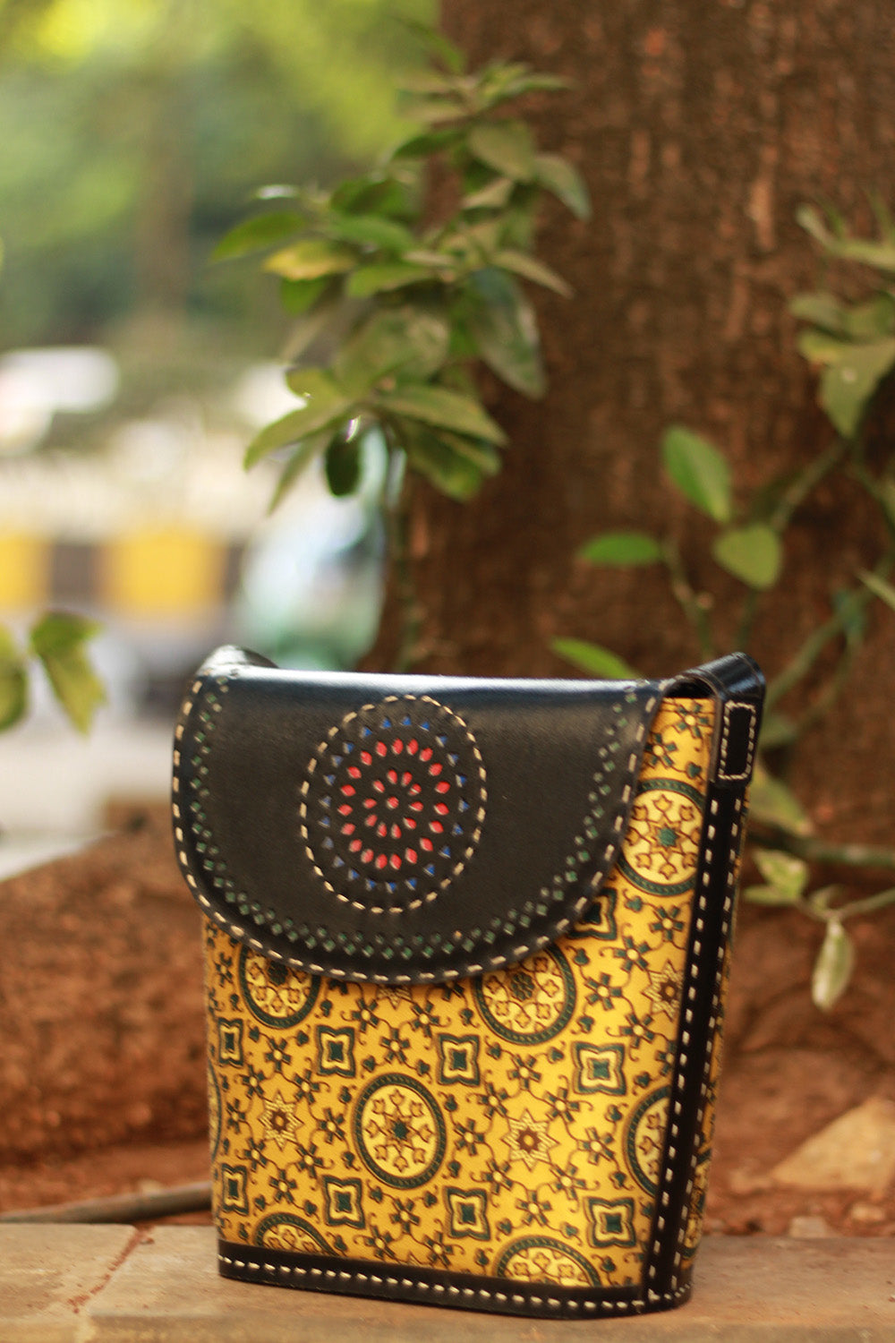 Handcrafted Kutch Leather Bag | Ajrakh
