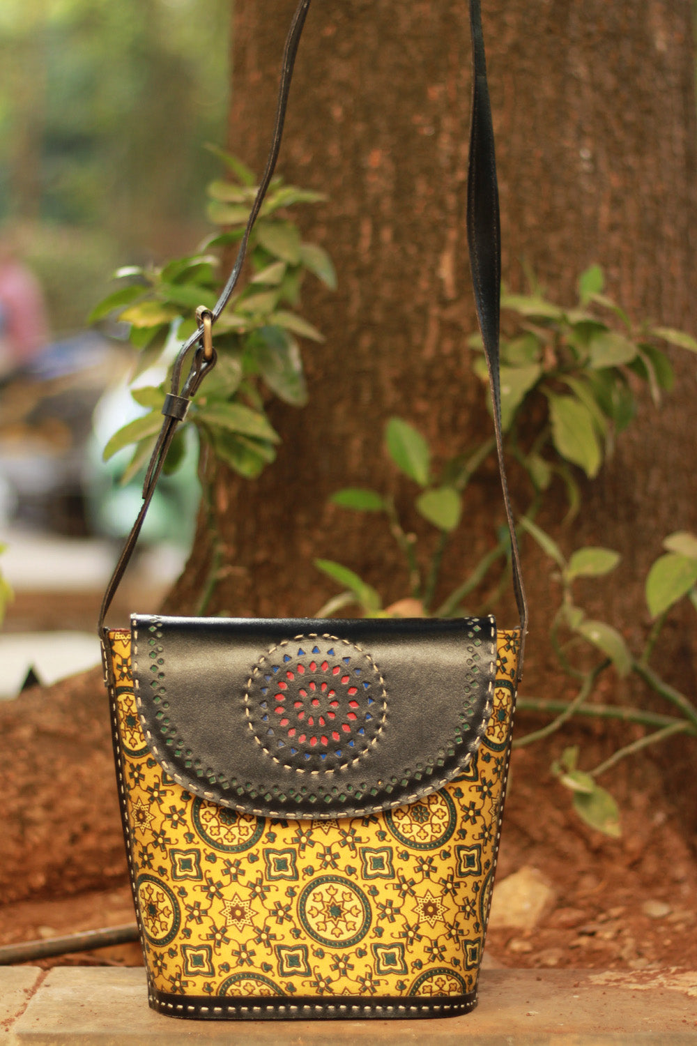 Handcrafted Kutch Leather Bag | Ajrakh