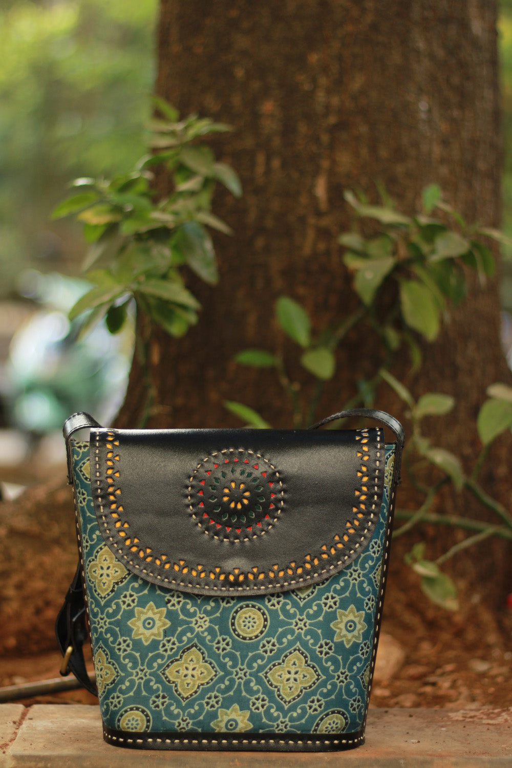Handcrafted Kutch Leather Bag | Ajrakh