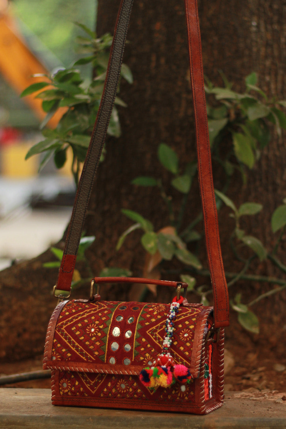 Handcrafted Kutch Leather Bag | Mirrorwork
