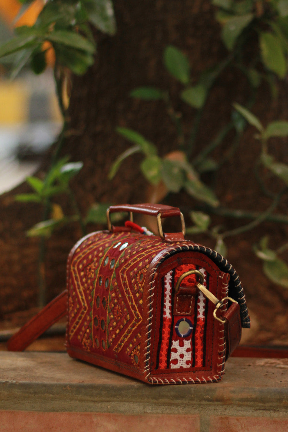 Handcrafted Kutch Leather Bag | Mirrorwork