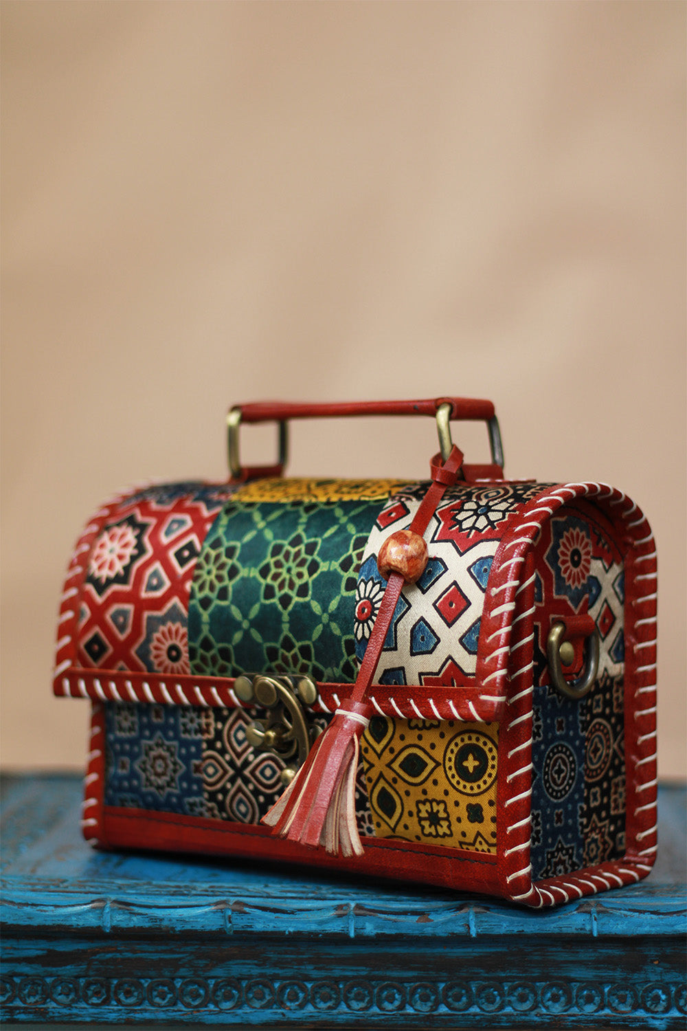 Handcrafted Kutch Leather Bag | Ajrakh