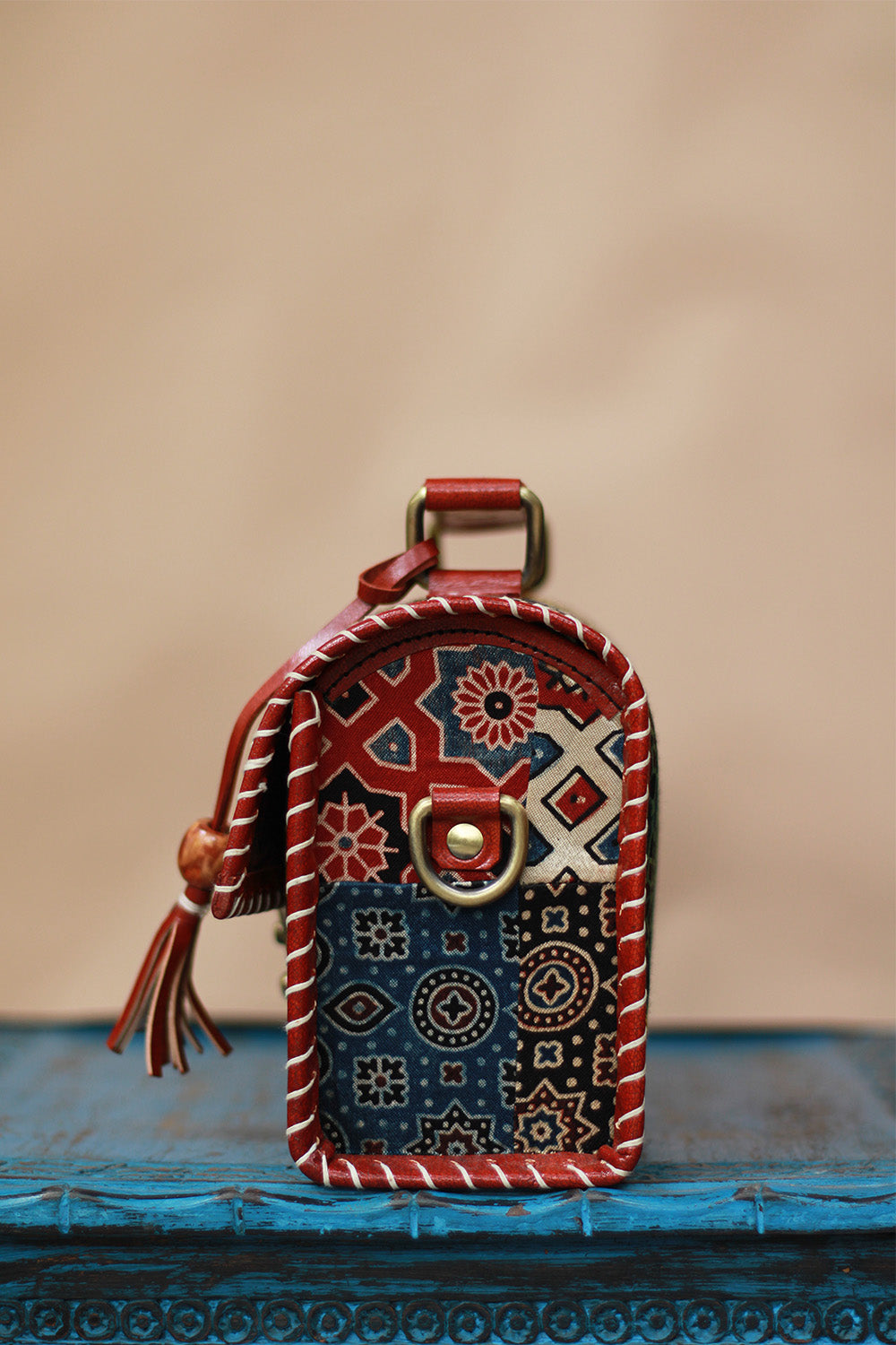 Handcrafted Kutch Leather Bag | Ajrakh